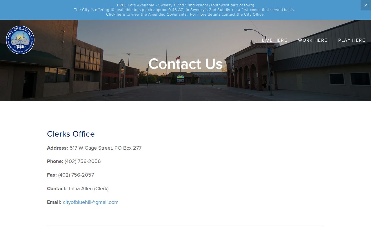 Blue Hill docket context from the Blue Hill city contact page