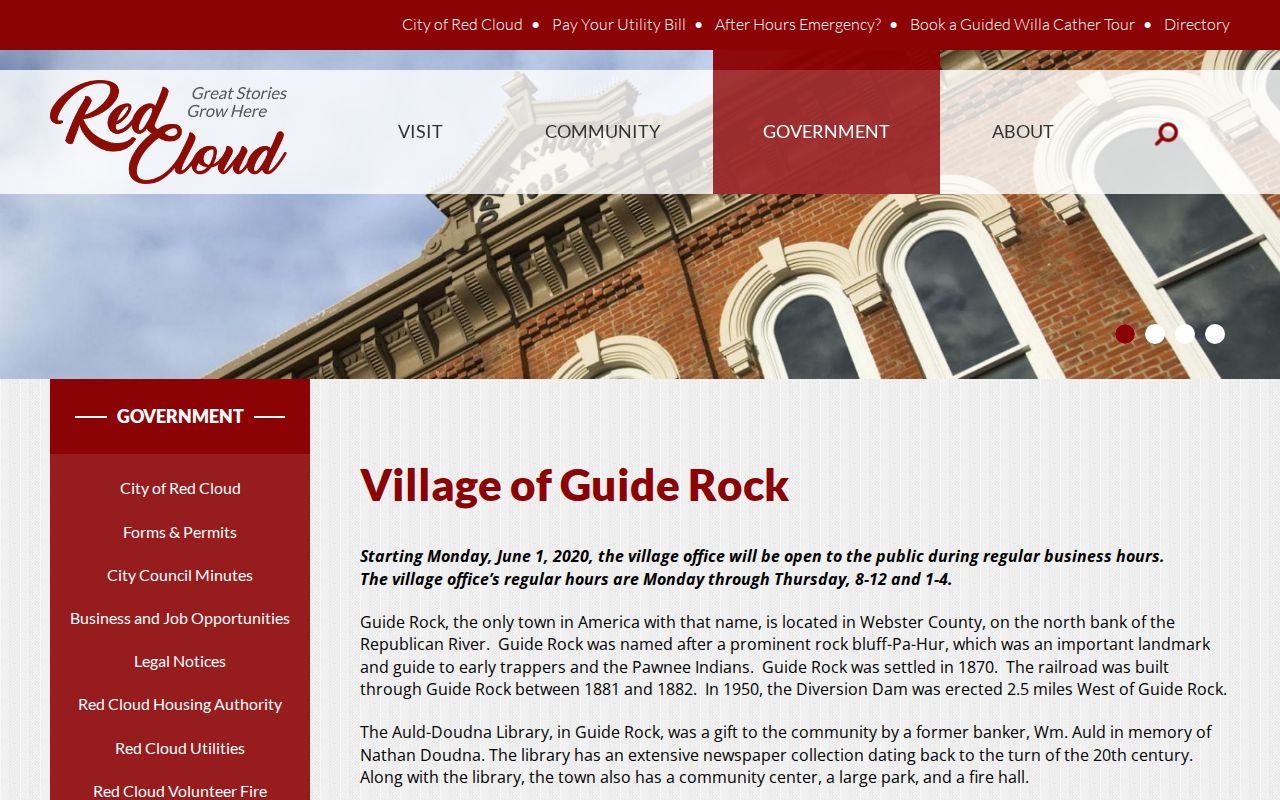 Webster County court dates context at Guide Rock village office board calendar