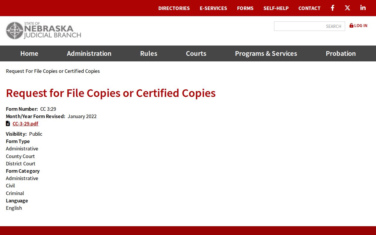 Webster County court records certified copy request form page