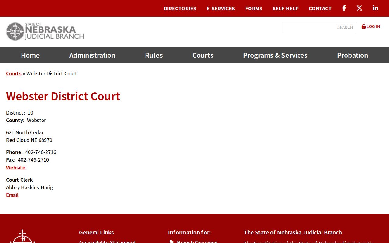 Webster County criminal docket District Court directory record