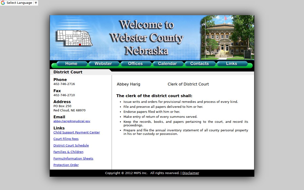 Webster County court docket District Court clerk information