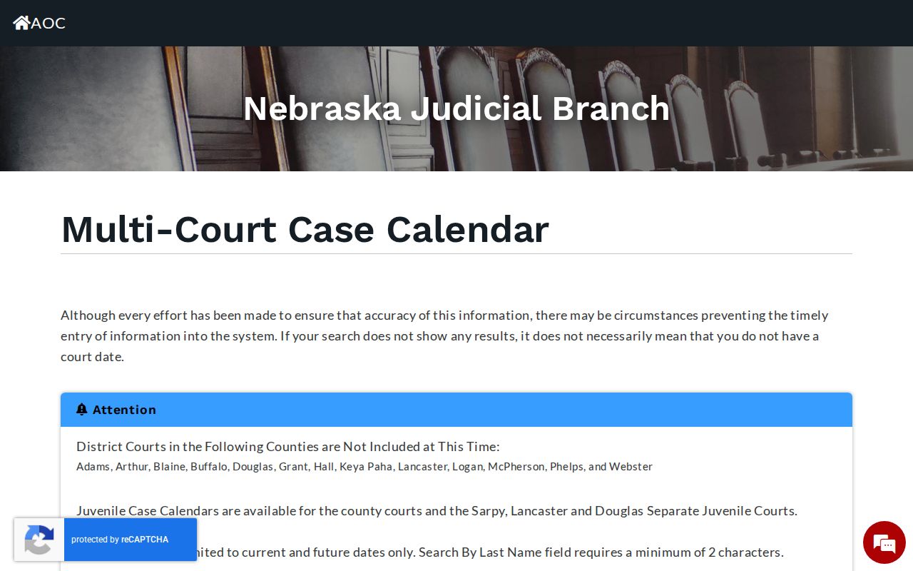 Webster County court docket calendar search controls