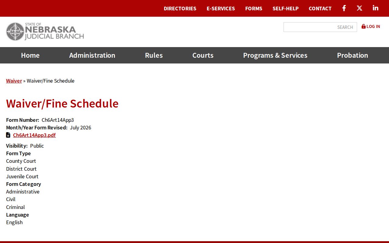 Webster County traffic tickets Nebraska waiver and fine schedule