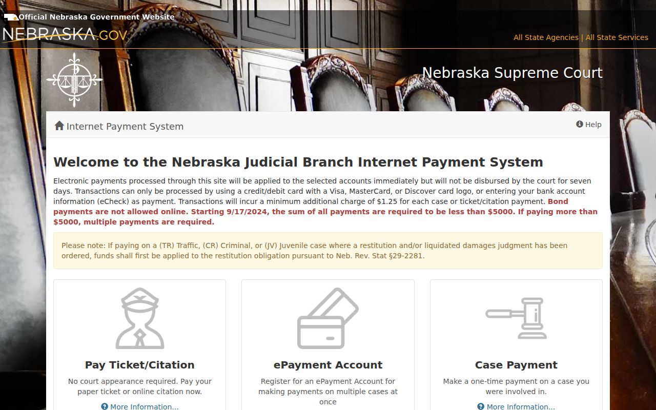Webster County traffic tickets official Nebraska court payment page